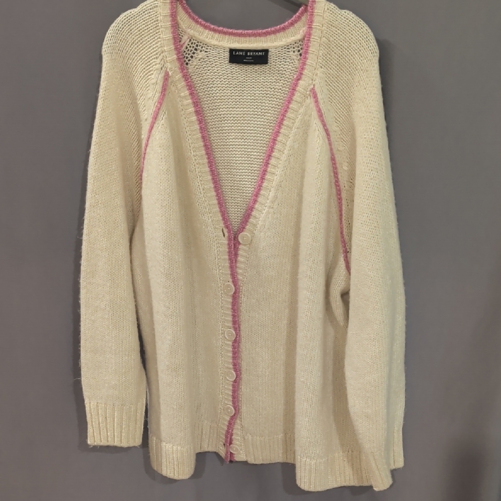 Lane Bryant Cream Cardigan with Pink Accents 22/24